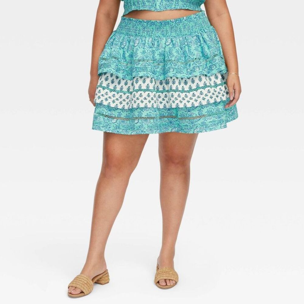 Women's Garden Floral/Bouquet Tiered Mini Skirt Teal - Roller Rabbit 4X